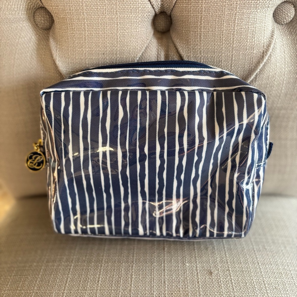 Estee Lauder Blue and White Striped Cosmetic Bag